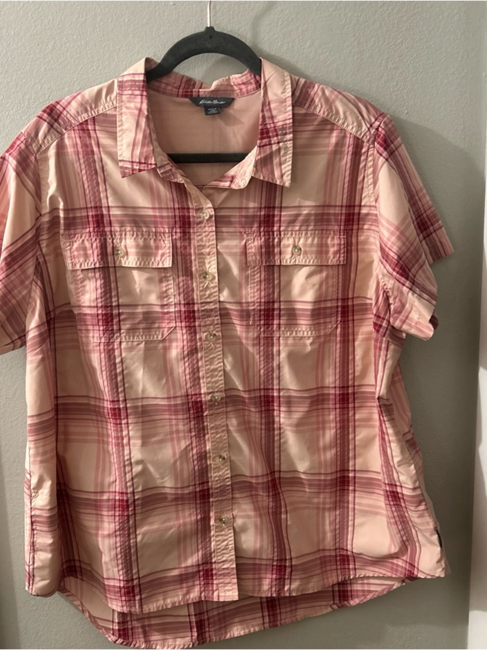 Eddie Bauer Ladies Pink Plaid Adventure Performance Shirt Size 2XL